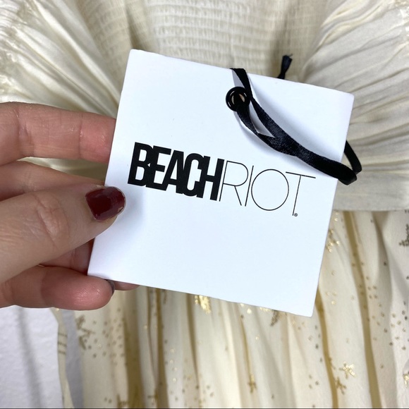 Beach Riot Virgo Celestial Puff Sleeve Baby Doll Dress Cream Gold - Picture 14 of 16